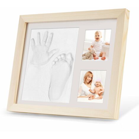 MINKUROW Huella De Mano Y Huella De Bebé, Marco De Fotos De Madera Para Bebé Con Yeso, Pie De Bebé O Juego De Huellas De Mano, Huella De Mano De Bebé, Regalo Perfecto Para Baby Shower, Recuerdos Para (1/5)
