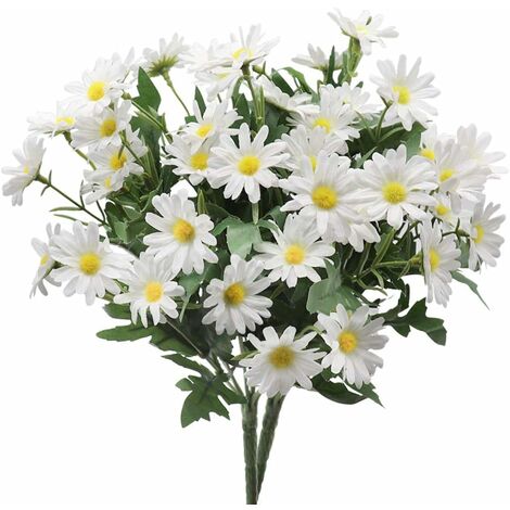 MINKUROW 2 Racimos De Flores Artificiales De Margarita, 24 Cabezas Cada Uno, Simulación De Estilo Rural, Flores De Plástico Que No Destiñen Para Mesa, Ventana, Balcón, Decoración Del Hogar (Blanco) (1/5)