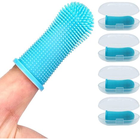 MINKUROW Cepillo De Dientes Para Perros, Kit De Cepillo De Dientes Para Dedos (Paquete De 4), Cerdas Totalmente Envueltas, Dientes Fáciles De Limpiar, Cuidado Dental Para Cachorros, Gatos Y Mascotas P