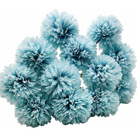 MINKUROW 12 Piezas De Flores Artificiales De Crisantemo Con Tallos De Seda, Arreglo De Hortensias, Ramo De Flores Artificiales Para El Hogar, Oficina, Cafetería Y Decoración De Bodas, Color Azul (1/5)
