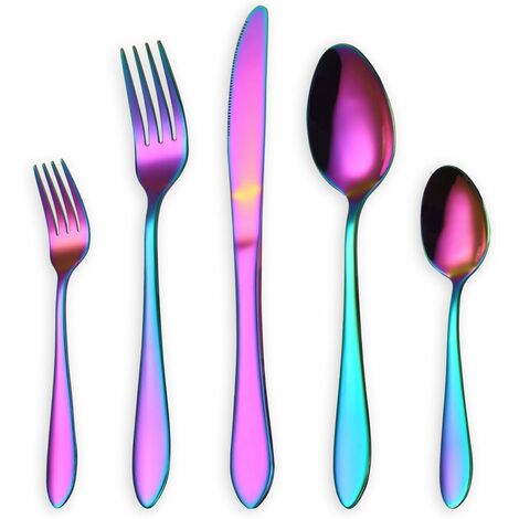 MINKUROW Juego De Cubiertos/Cubiertos De Color Negro Brillante, Juego De Cuchara De Acero Inoxidable De 5 Piezas Para (Multicolor, 1 Juego) (1/5)
