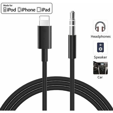 MINKUROW Cable Auxiliar Para Automóvil Para Iphone, Cable De Audio De 3,5 Mm Premium Aux A Cable De Audio Para Iphone 11/11 Pro/11 Pro Max, 7/7 Plus, 8/8 Plus/X/Xs/Xs Max/Xr, Ipad, Radio De Automóvil  (1/5)