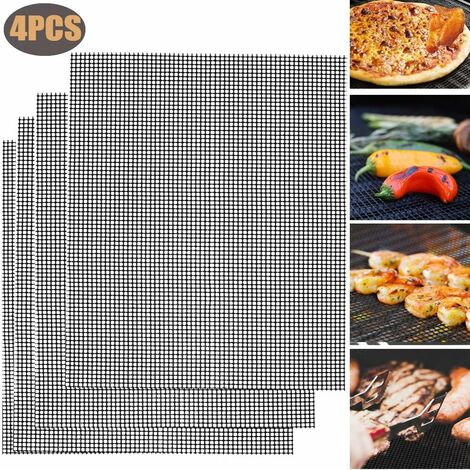 MINKUROW Alfombrilla Para Barbacoa, Alfombrilla Para Barbacoa, Alfombrilla Para Barbacoa Reutilizable, Negra, 42x36 Cm (4 Piezas) (1/5)