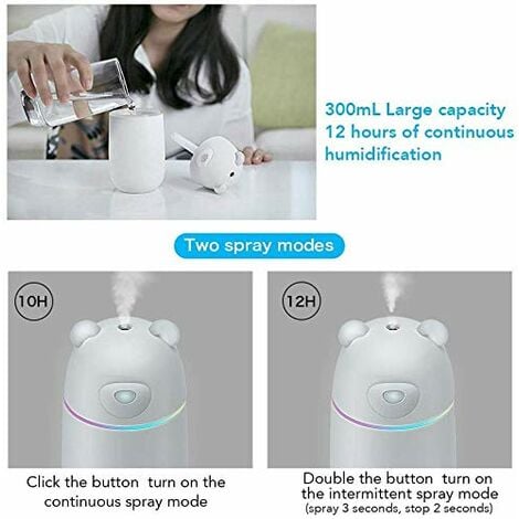Mini Humidificador Silencioso para Bebés de 300 ml con Lámpara de