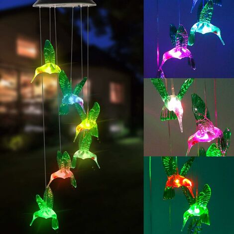 MINKUROW - Campanas De Viento Solares Led Coloridas Y Cambiadas De Color, Campanillas De Viento, Estrellas, Pájaros, Impermeables, Brillan En La Decoración Nocturna Para Exteriores, Patio, Balcón, Pat (1/5)