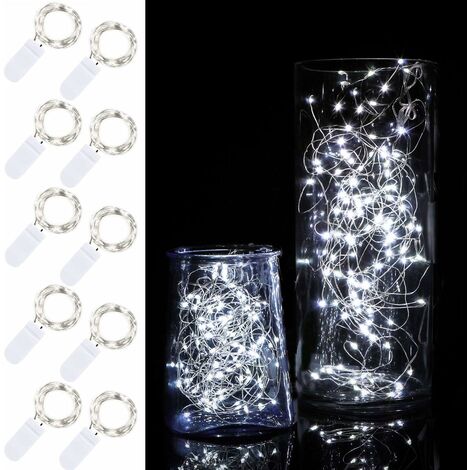 MINKUROW 10 Pack 2m Fairy Light 20 Led Luces De Hadas A Batería Impermeable Alambre De Cobre Cuerdas Estrelladas Para Bricolaje Decoración De Navidad Fiesta De Boda (Blanco Frío) (1/5)
