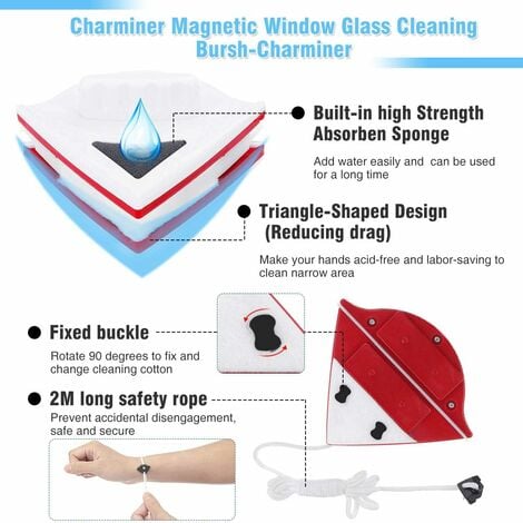 Limpia cristales magnetico, Cepillo de limpieza de vidrio, doble cara limpia  vidrios magnetico para ventanas, herramientas de escobilla de limpieza  doméstica para lavar ventanas