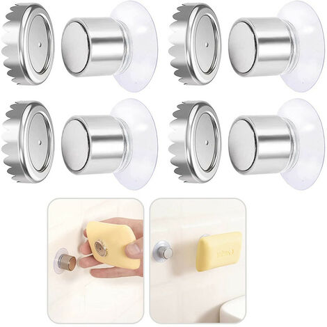 MINKUROW Juego De 4 Jaboneras Magnéticas Con Ventosa  Diseño Simple Y Fijación Fuerte  Acero Inoxidable  Montaje En Pared  Sin Taladrar  Baño  Cocina  Inodoro (1/5)
