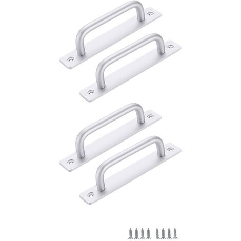 MINKUROW 4 Manijas Para Puertas Corredizas De Granero, Manijas Para Puertas Corredizas Con Placa De Acero Inoxidable Para Puertas De Granero, Gabinetes, Armarios, Plata, 192 Mm, Espacio Entre Orificio