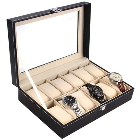 Organizador de caja de reloj para hombre - Caja de reloj de cuero - Caja de  reloj de lujo - Para relojes de pulsera grandes para hombre - Organizador
