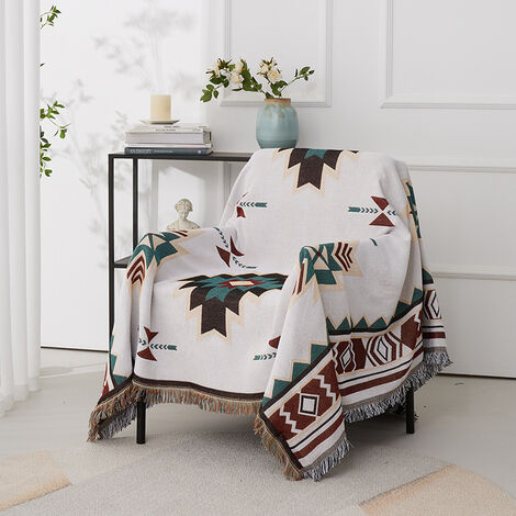 MINKUROW Plaid, Funda De Sofá De Estilo Étnico Americano, Manta Completa De Punto Sugar Jacquard Sofá Manta -90 x 150cm MINKUROW (1/5)