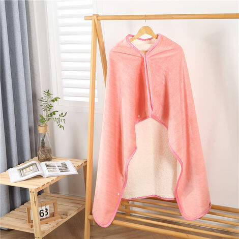 MINKUROW Manta A Cuadros 110 x 145 Cm Manta De Lana De Felpa De Doble Cara Manta De Cama Sofá Coche Sala De Estar Dormitorio Invierno Cálido Manta Multiusos Capa Mantón Con Botón Regalo De Navidad Ros (1/3)