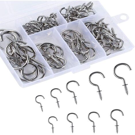 MINKUROW 191 Uds Ganchos De Tornillo De Acero Inoxidable Gancho De Tornillo De Techo Adecuado Para Tazas De Té De Plantas De Interior Y Exterior (1/4)