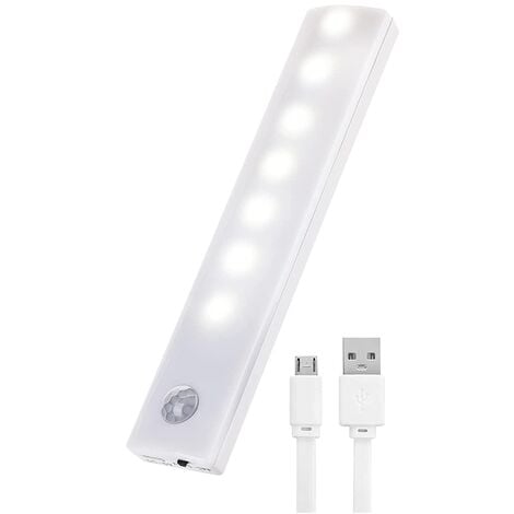 40 luces LED para armario, luz para armario con sensor de movimiento, tira  de luz LED recargable por USB, lámpara para armario, tira de luz LED  magnética para noche, 30 cm (blanco