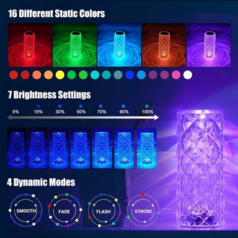 Lámpara de mesa de cristal – Lámparas de batería RGB de 16 colores  cambiantes, lámpara táctil de cristal con control remoto, lámpara de mesa