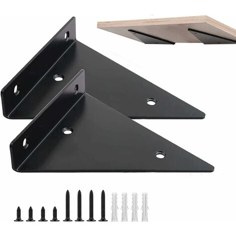 Soportes para estantes de 12 pulgadas, 4 unidades, soporte de pared negro  resistente con borde para estantes flotantes, soporte de estante de metal  de