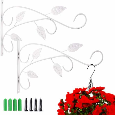 MINKUROW 2 Piezas Gancho De Planta Para Colgar En La Pared Con Soporte De Tornillo Gancho De Planta Linterna Comederos De Pájaros Cesta De Jardín De Metal Para Balcón Decoración De Jardín (4 Hojas-Bla (1/5)