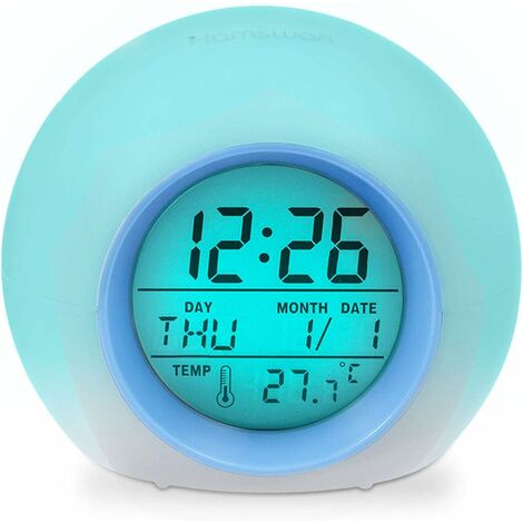 Reloj Despertador MINKUROW, Lámpara De Mesa Con Luz Nocturna De 7 Colores,  Pantalla De Temperatura Interior