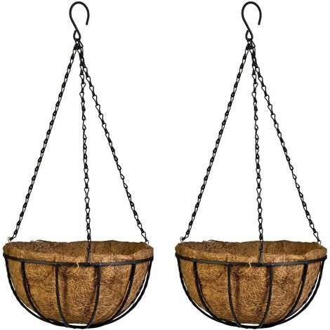 MINKUROW Cultivadores De Macetas Colgantes, Cesta De Flores De Coco Cáscara De Fibra De Coco Maceta Decorativa Cesta De Hierro Maceta Colgante Para Interiores Y Exteriores (Φ35cm)
