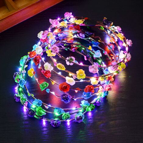MINKUROW Diadema De Flores, 12 Piezas Guirnalda De Flores Diadema Con Luz Led Tocado Corona Floral Diadema Para Niña Mujer Accesorios Para El Cabello Boda Fiesta Mascarada (Color Colorido) (1/5)