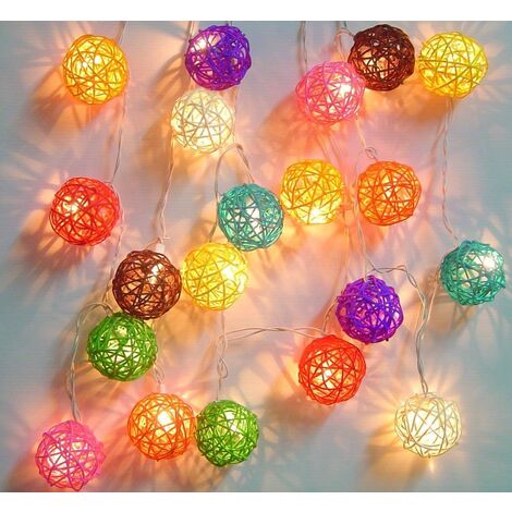MINKUROW Luces De Hadas Para Interiores, Luces De Hadas De Bolas De Ratán 3m 20 Leds Luces De Hadas De Ratán Con Batería (Multicolor) (1/5)