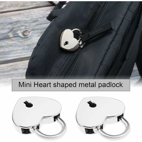 Candado pequeño de metal en forma de corazón con llave para caja de  joyería, caja de almacenamiento, libro diario, color plateado