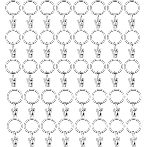 MINKUROW 50 Piezas De Anillos De Cortina De Metal Con Clip, Clips De Cortina De Hierro Plateado, Anillos De Clip De 25 Mm De Diámetro Interior, Para Colgar Cortinas En Cocina, Baño, Balcón, Etc. (1/5)