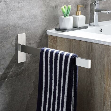 Toallero de baño, toallero adhesivo montado en la pared sin taladrar,  soporte de toallas autoadhesivo de acero inoxidable para cocina wc (negro  23 cm), talla única
