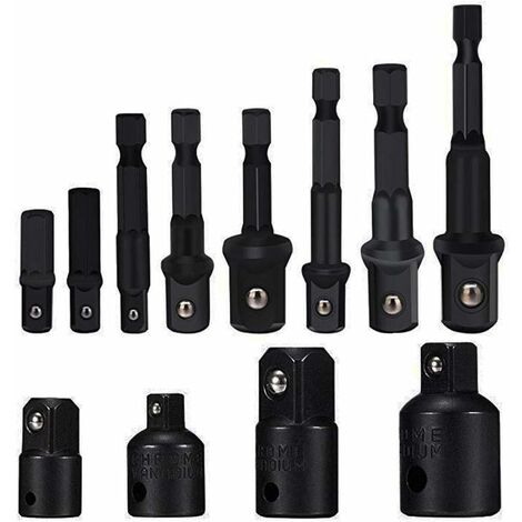 Juego De Llaves De Vaso MINKUROW 8 Pzs. Vástago Hexagonal Brocas Llave De Tuerca Adaptador De Extensión De Dado Juego De Brocas Juego De 4 Llave De Carraca/Adaptador De Reducción De Dado (Negro)