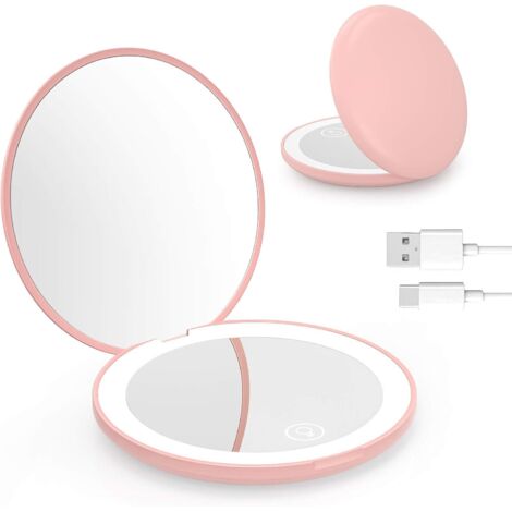 MINKUROW Specchio Per Trucco Da Viaggio A Led, Specchio Per Trucco Ingranditore 1x/10x Con Luci, Luce Ad Anello A 12 Led Con 3 Modalità Di Colore Luminosità Regolabile, Grande Specchio Illuminato Larg (1/2)