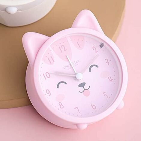 MINKUROW Niños Lindo Animal Gato Despertador Silencioso Sin Tictac Reloj De  Silicona Luz Nocturna Reloj De