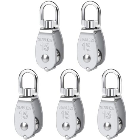 MINKUROW 5 Piezas Polea Giratoria Simple M15 Polea Simple De Acero Inoxidable De Servicio Pesado Rodillo De Carga De Polea Lisa De Bloque Simple 35 Kg Para Cuerda De Elevación Cable Línea De Ropa (1/5)