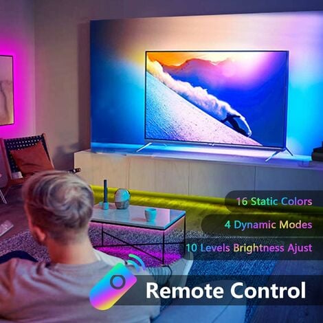 IluminaShop Kit Tira LED para TV / Monitor 12W 5V 60LED IP65 RGB Dimable  con Conector USB y Mando (2 metros) RGB