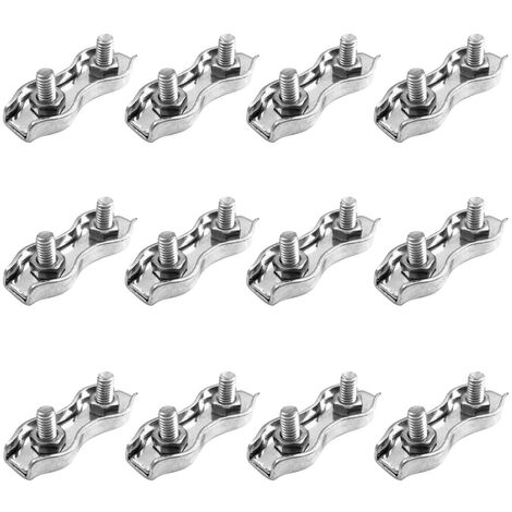 MINKUROW 12 Piezas M2 Clips Dúplex, Clips Dúplex De Cuerda De Alambre, Bridas De Cable De Acero Inoxidable 304 Abrazaderas Dúplex Para Cuerda De Alambre De 2 Mm