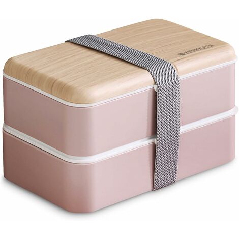 Fiambrera MINKUROW, Fiambrera Con Juego De Cubiertos De 2 Capas, Bento Japonés Para Niños O Adultos, Para La Escuela O El Trabajo Con Cuchara De Palillos (Rosa) (1/5)