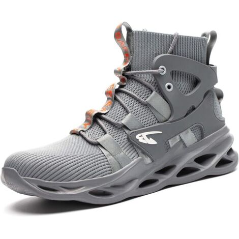 Zapatos de trabajo de seguridad MINKUROW para hombres y mujeres, zapatos de trabajo ligeros y transpirables con puntera de acero, talla europea 43 gris (1/5)