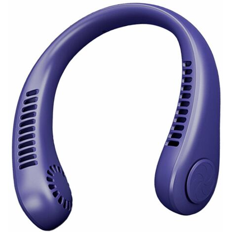 MINKUROW Mini ventilador de cuello portátil, USB sin aspas con flujo de aire de 360°, refrigeración de verano para cocina, viajes, actividades al aire libre, color morado