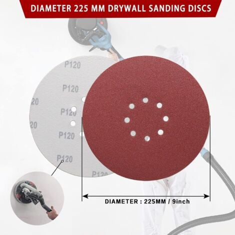 Paquete de 50 lijas de 9 pulgadas, 10 agujeros, grano 120, de gancho y  bucle, disco de lijado de óxido de aluminio para lijadora de paneles de  yeso de