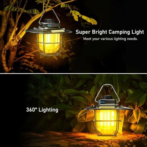 Linterna de camping recargable, Blukar Retro USB C Lámpara de camping LED  recargable - Luz cálida y