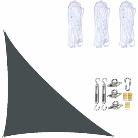 Vela de sombra impermeable de 3 × 4 × 5 metros, triángulo recto, tela de sombra de protección solar con kits de fijación para jardín, patio y plantas, color negro (1/5)