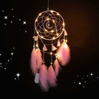 MINKUROW Atrapasueños Con Luz Led, Atrapasueños Hecho A Mano Con Plumas, Decoración Romántica De La Habitación De Las Niñas, Para Decoración De Paredes, Decoraciones Artesanales (Rosa)