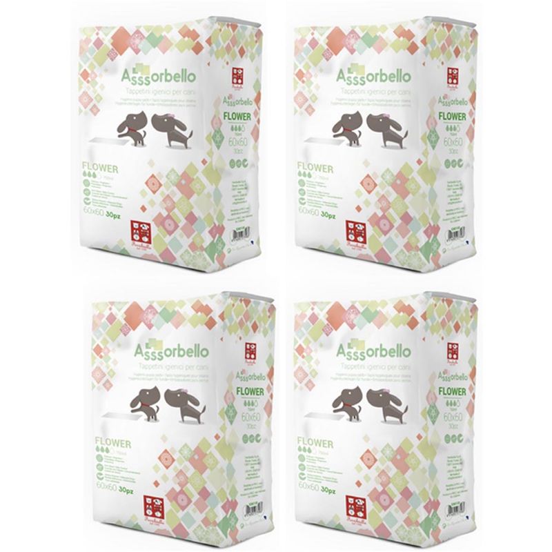 Multipack 4 confezioni assorbello tappetini igienici flower per cani 60x60