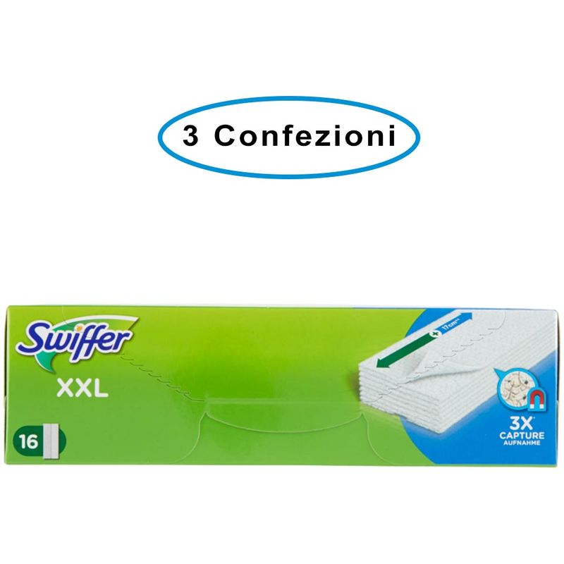 Swiffer panni di ricambio xxl cattura polvere per scopa swiffer 3  confezioni da 16 panni