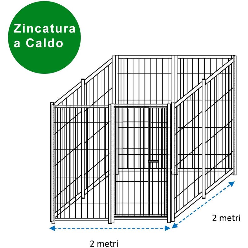 Recinto per cani box modulare solo perimetro 2x2 metri con zincatura a caldo