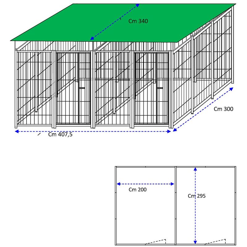 Recinto per cani 3x2 metri con copertura zincatura a caldo viteria compresa