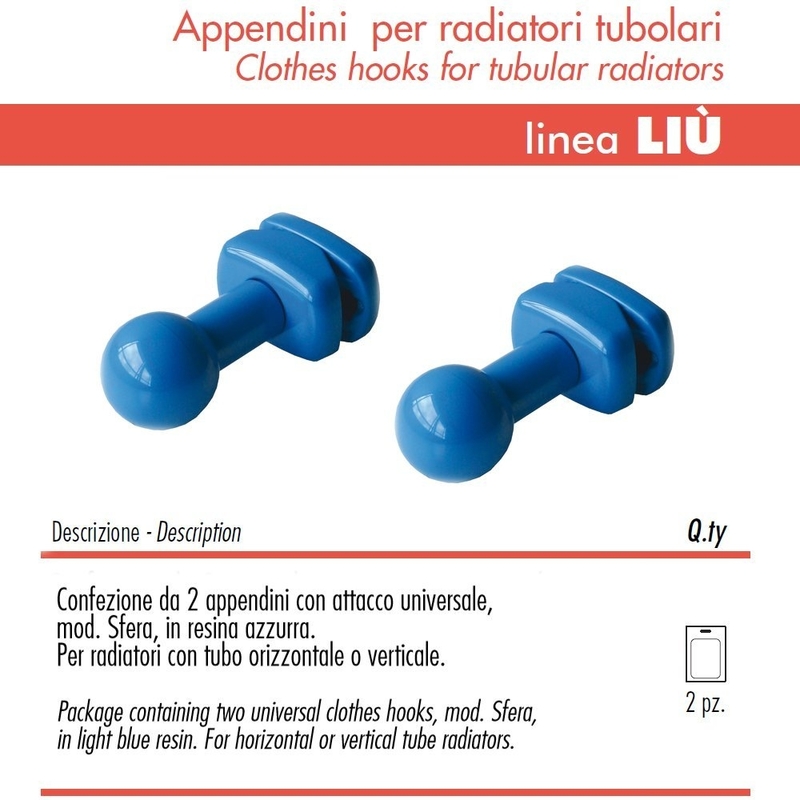 Pika' 2 appendini per radiatori liu' sfera colore blu