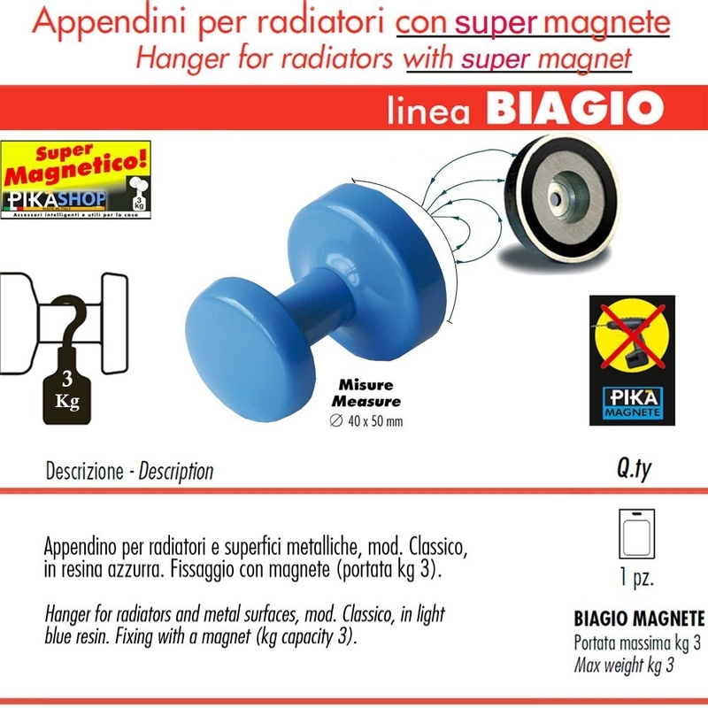 Pika' 1 Appendino Universale CLASSIC SUPER MAGNETE Colore Cromato