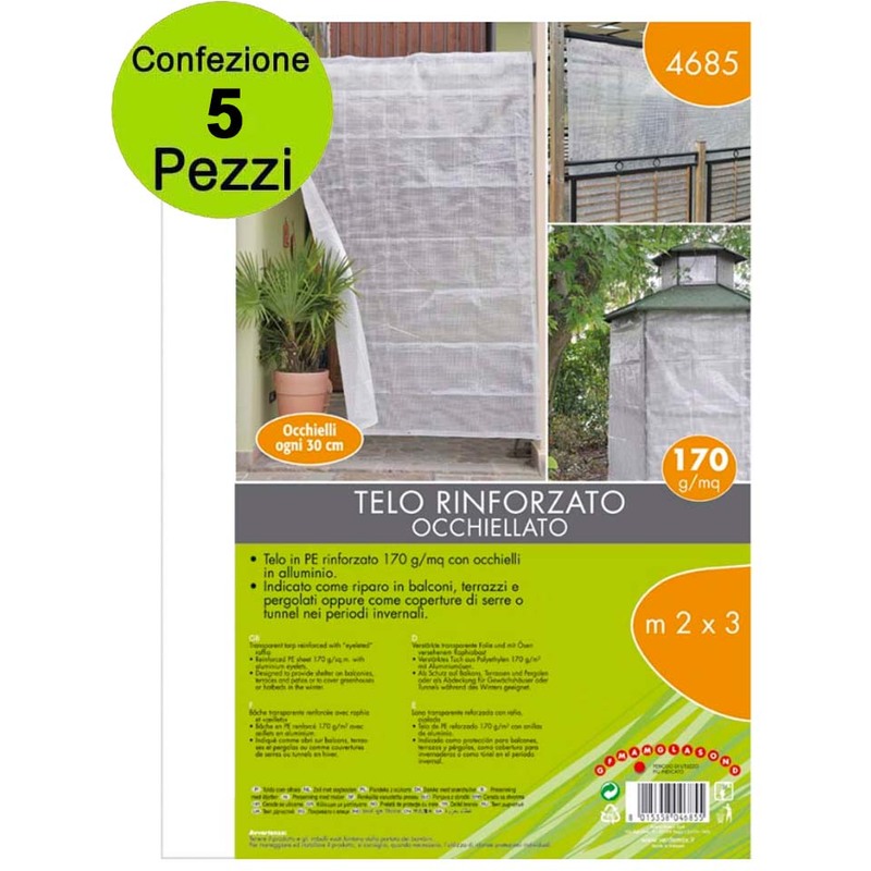 Telo Trasparente Rinforzato con Raffia Occhiellato 5 x 6 m