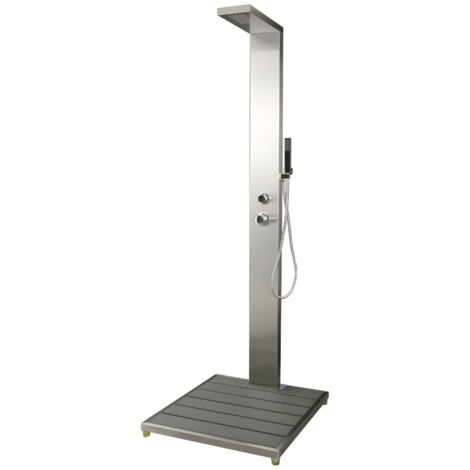 Doccia da esterno inox giardino cedro pavimento con pedana antiscivolo wpc