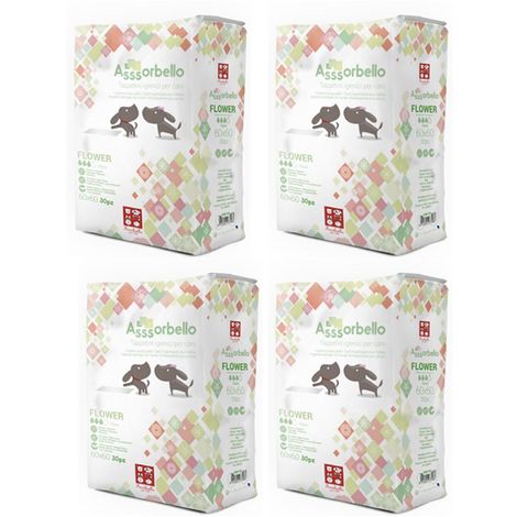 Multipack 4 confezioni assorbello tappetini igienici flower per cani 60x60